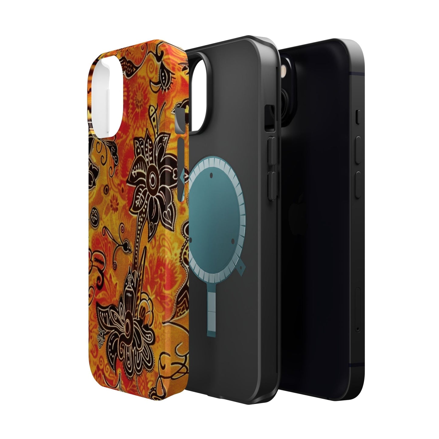 Floral Boho Magnetic Impact Phone Case — Orange Paisley Protecting Cover - DIGITAL X