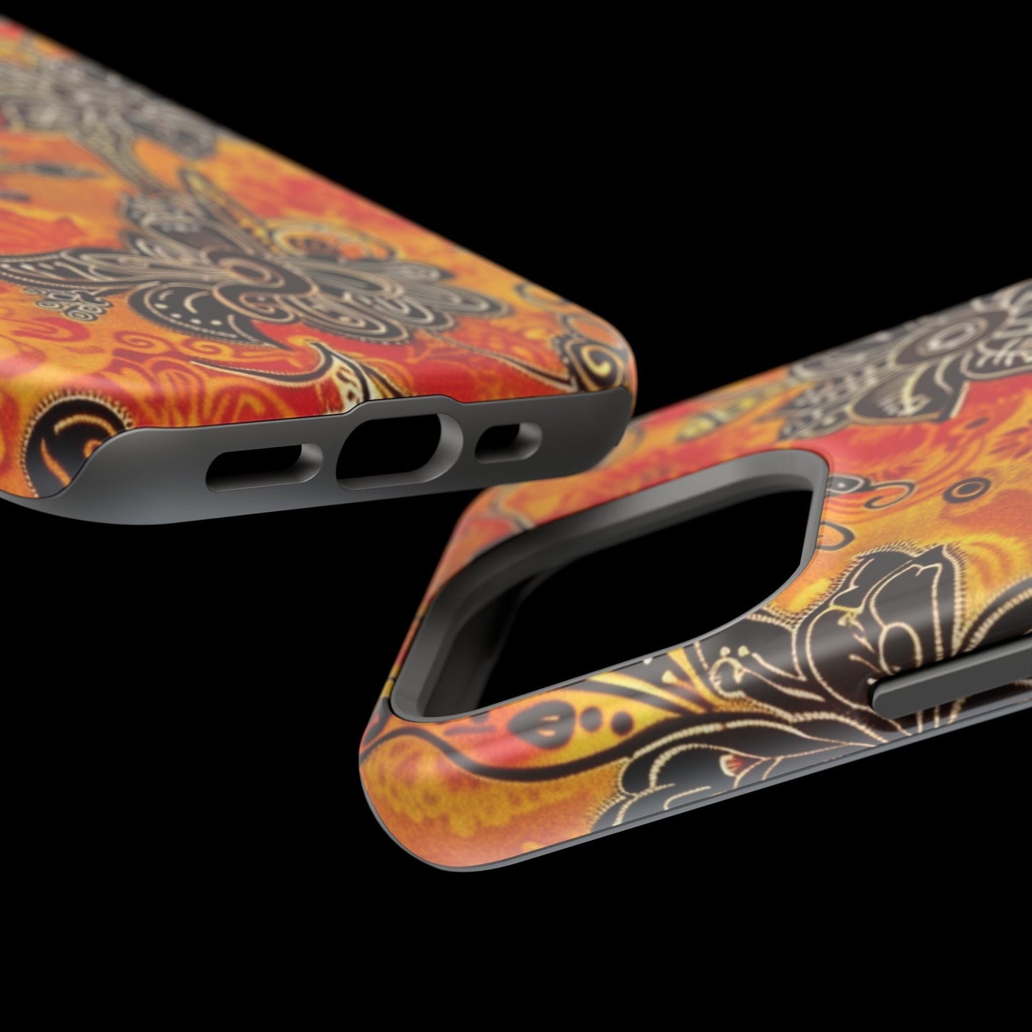 Floral Boho Magnetic Impact Phone Case — Orange Paisley Protecting Cover - DIGITAL X