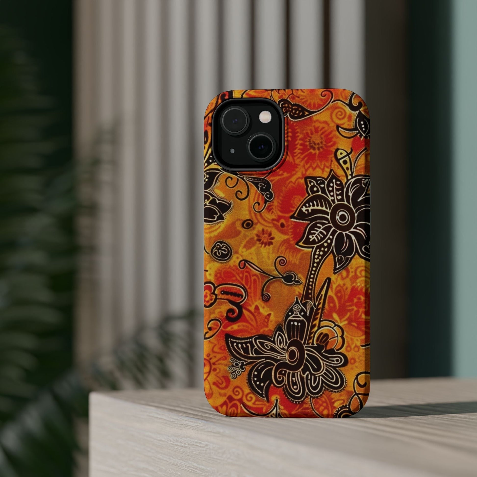 Floral Boho Magnetic Impact Phone Case — Orange Paisley Protecting Cover - DIGITAL X
