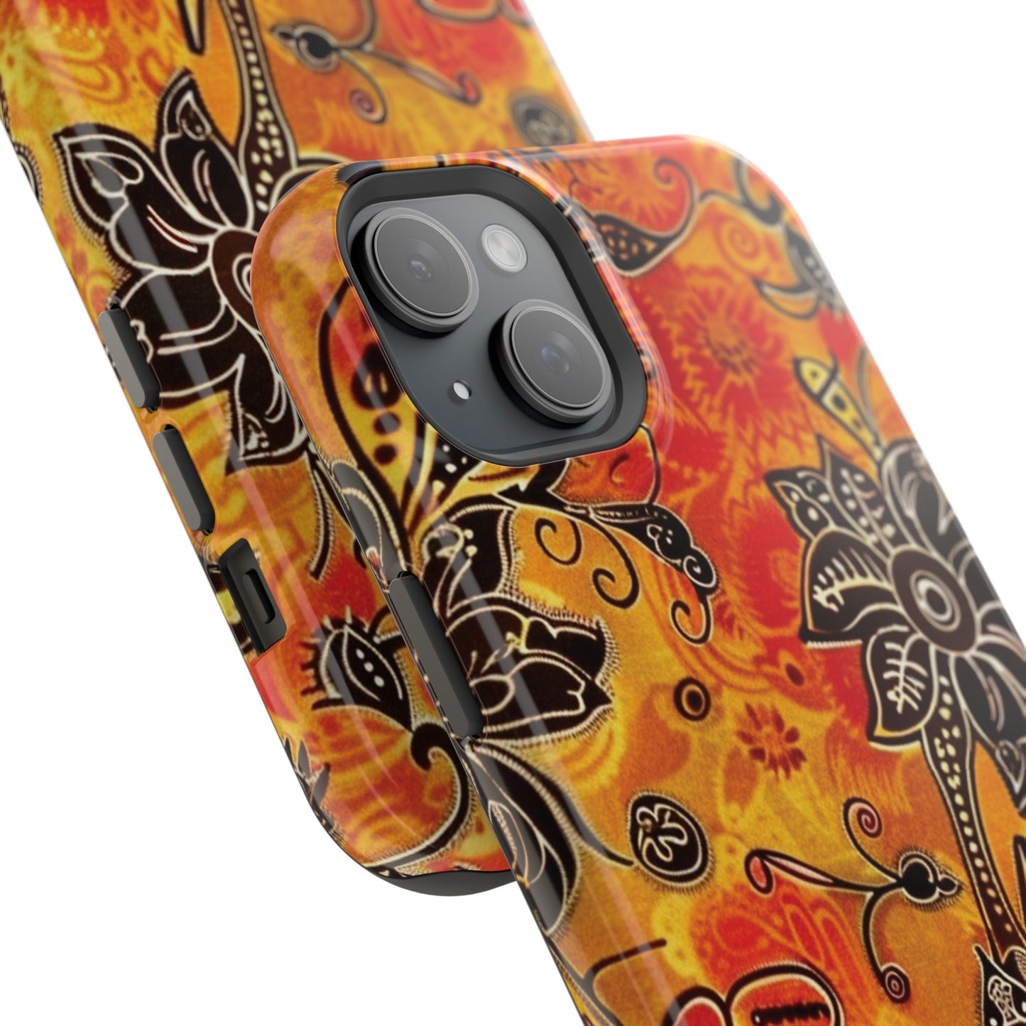 Floral Boho Magnetic Impact Phone Case — Orange Paisley Protecting Cover - DIGITAL X