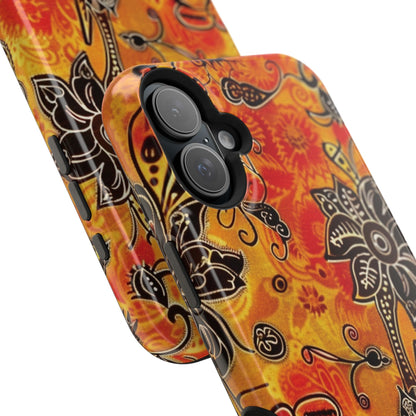 Floral Boho Magnetic Impact Phone Case — Orange Paisley Protecting Cover - DIGITAL X
