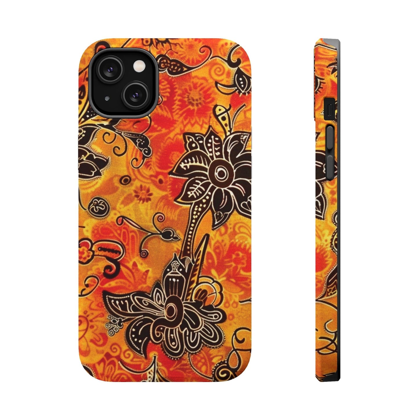 Floral Boho Magnetic Impact Phone Case — Orange Paisley Protecting Cover - DIGITAL X