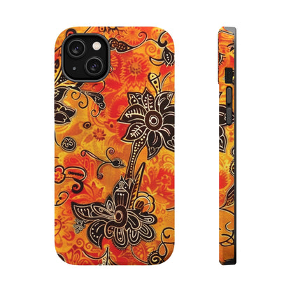 Floral Boho Magnetic Impact Phone Case — Orange Paisley Protecting Cover - DIGITAL X