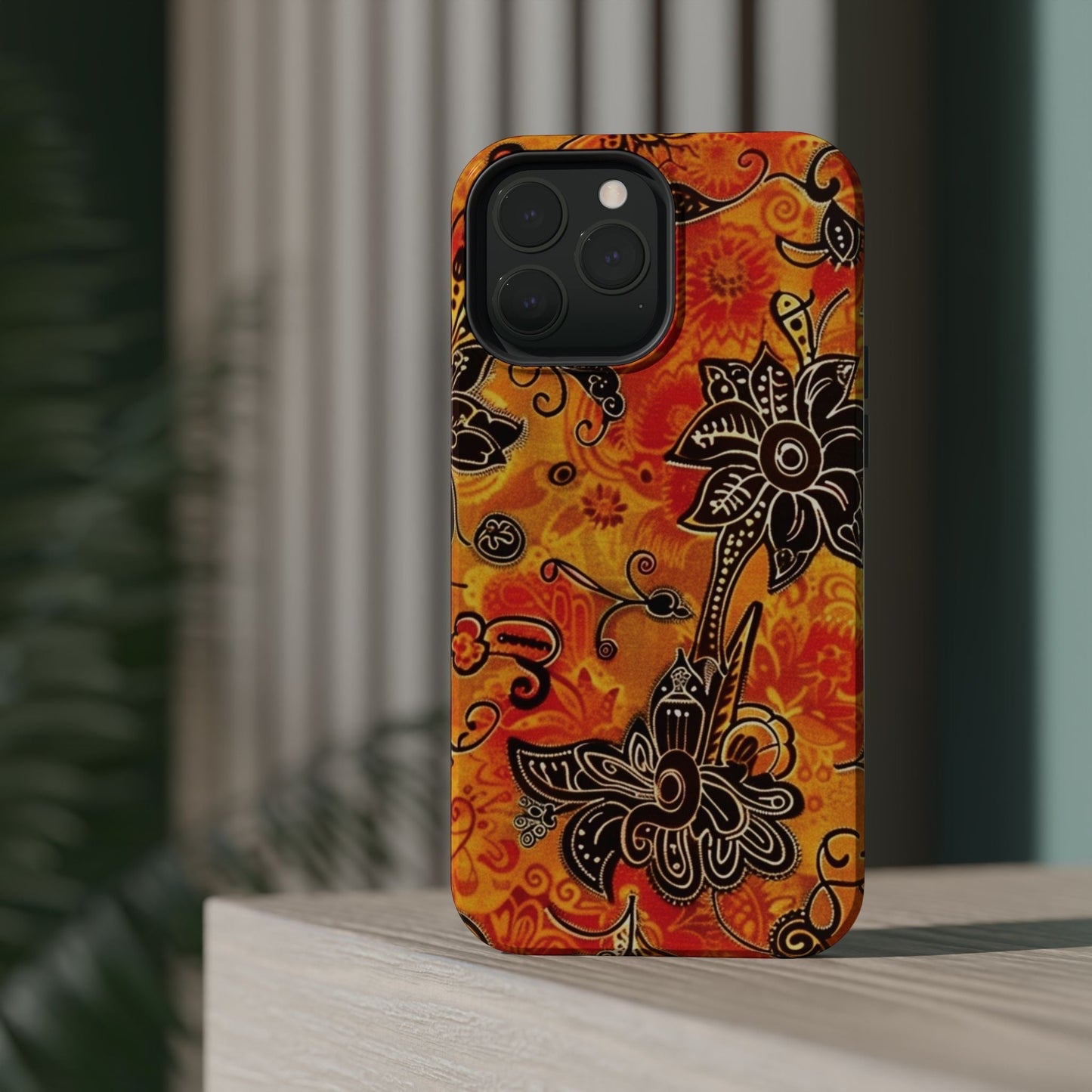 Floral Boho Magnetic Impact Phone Case — Orange Paisley Protecting Cover - DIGITAL X