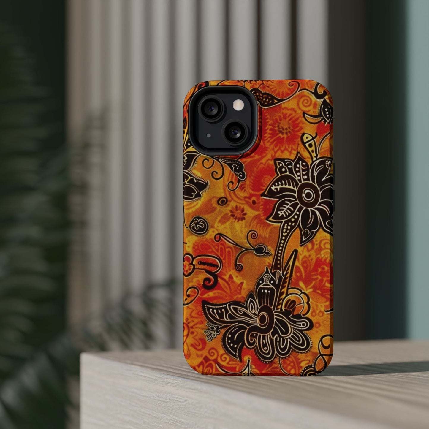 Floral Boho Magnetic Impact Phone Case — Orange Paisley Protecting Cover - DIGITAL X