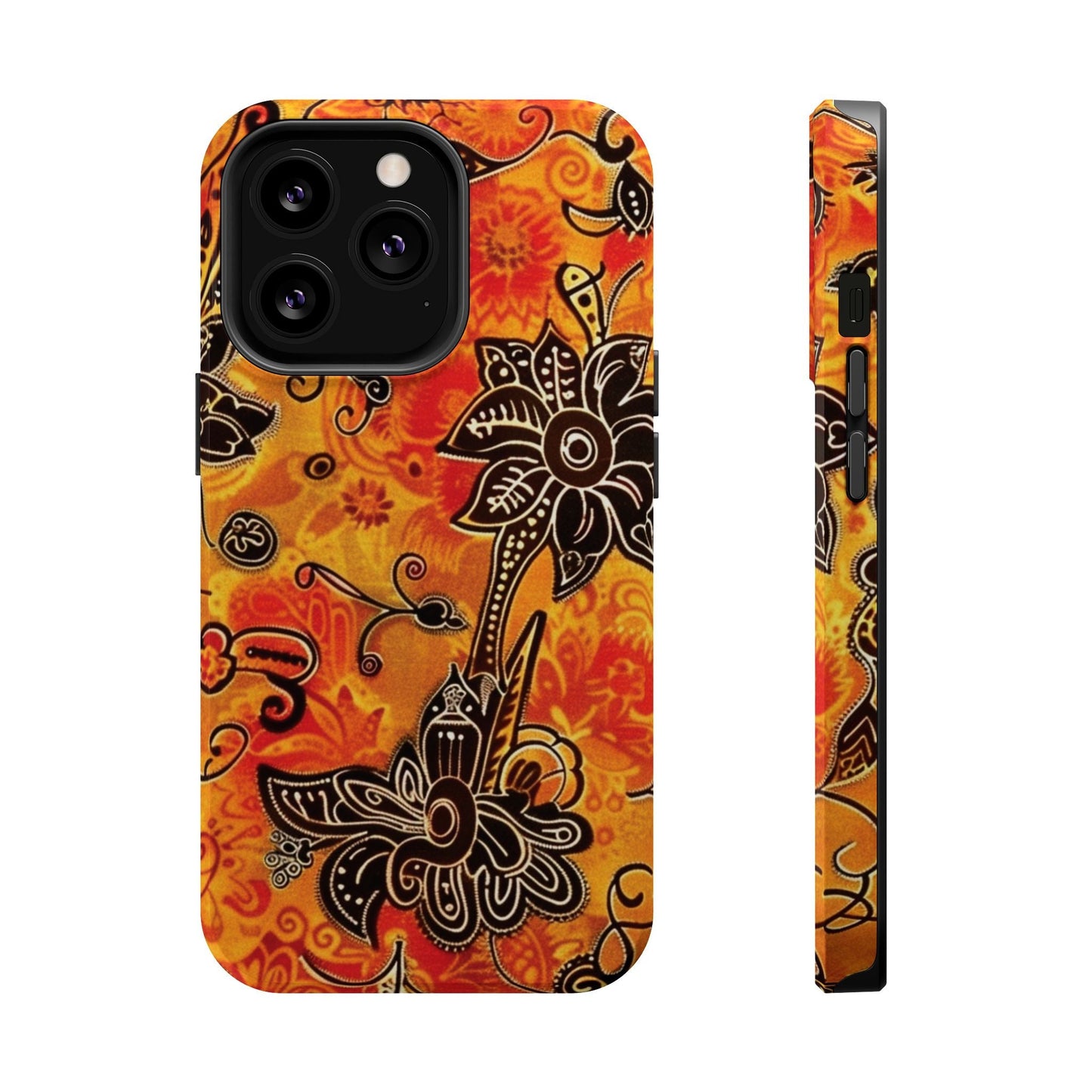 Floral Boho Magnetic Impact Phone Case — Orange Paisley Protecting Cover - DIGITAL X