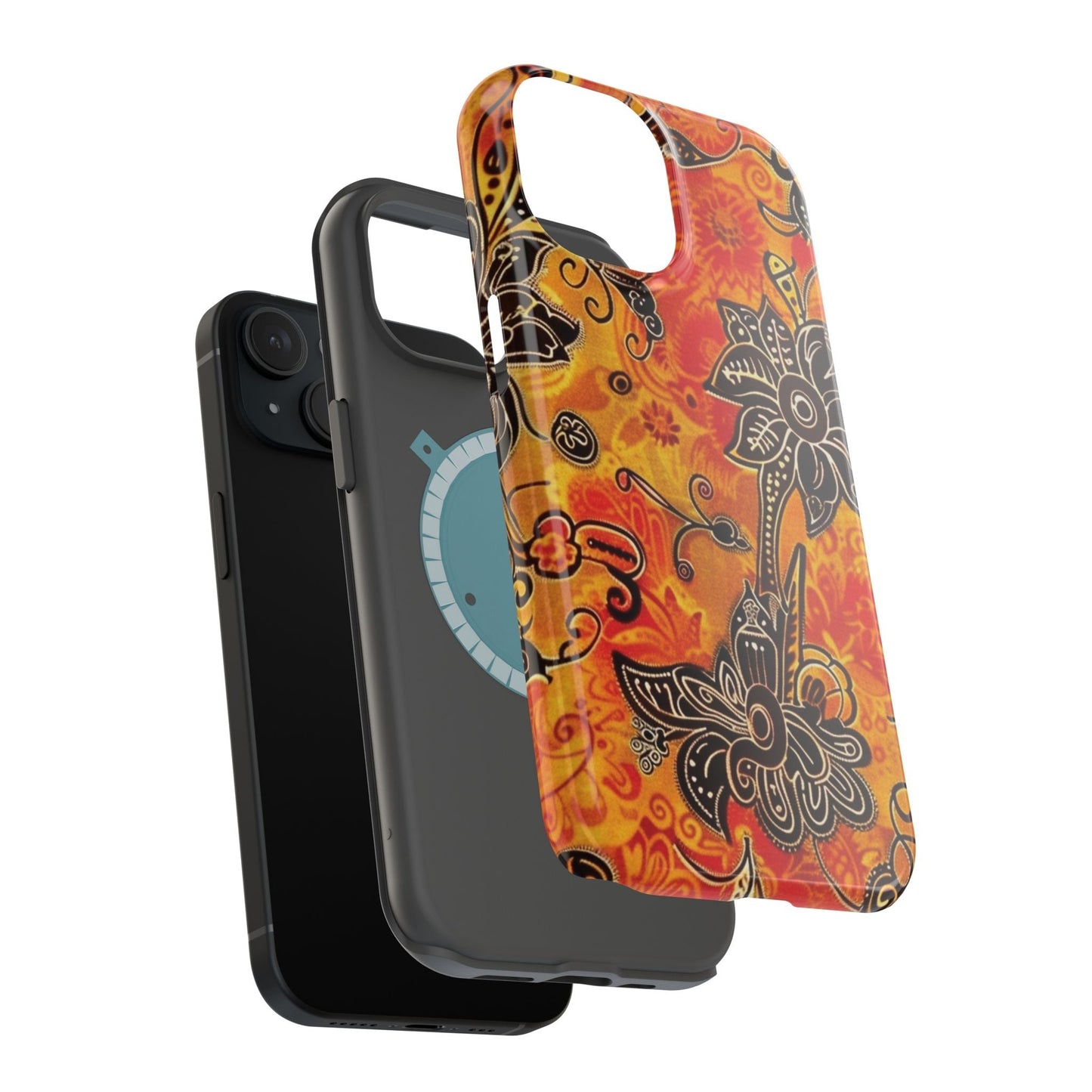Floral Boho Magnetic Impact Phone Case — Orange Paisley Protecting Cover - DIGITAL X