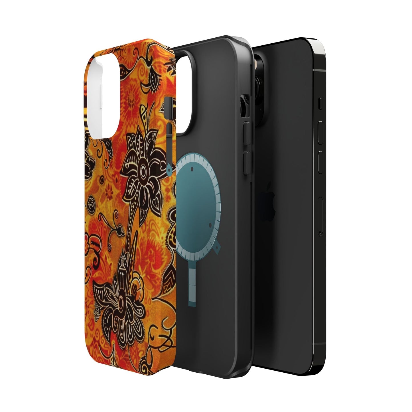 Floral Boho Magnetic Impact Phone Case — Orange Paisley Protecting Cover - DIGITAL X