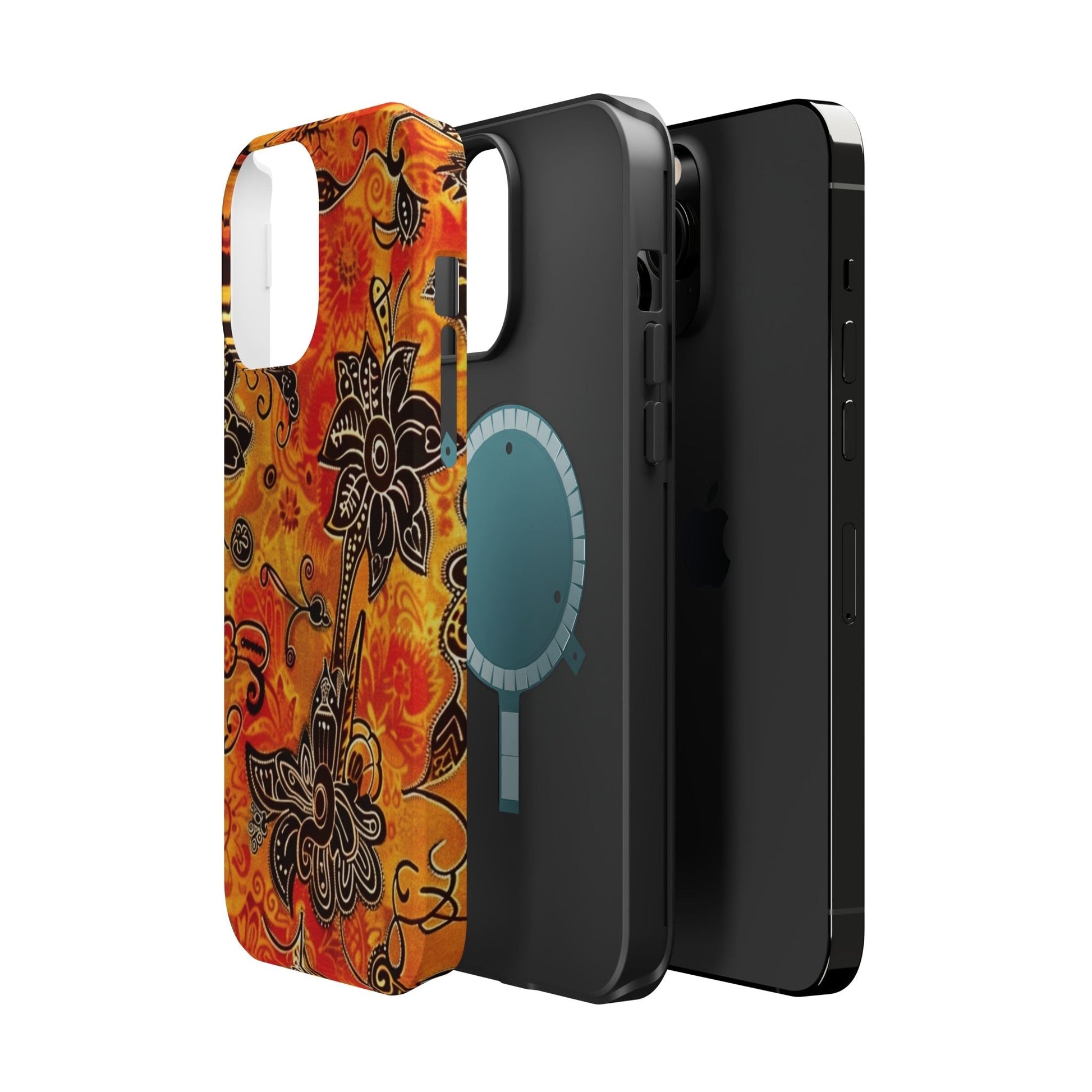Floral Boho Magnetic Impact Phone Case — Orange Paisley Protecting Cover - DIGITAL X