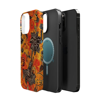 Floral Boho Magnetic Impact Phone Case — Orange Paisley Protecting Cover - DIGITAL X