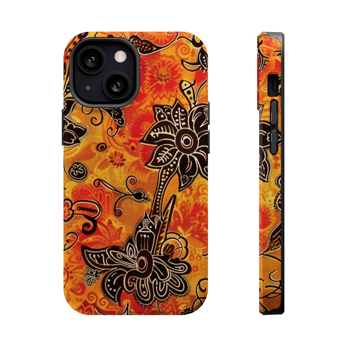 Floral Boho Magnetic Impact Phone Case — Orange Paisley Protecting Cover - DIGITAL X