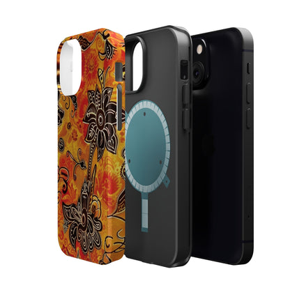 Floral Boho Magnetic Impact Phone Case — Orange Paisley Protecting Cover - DIGITAL X