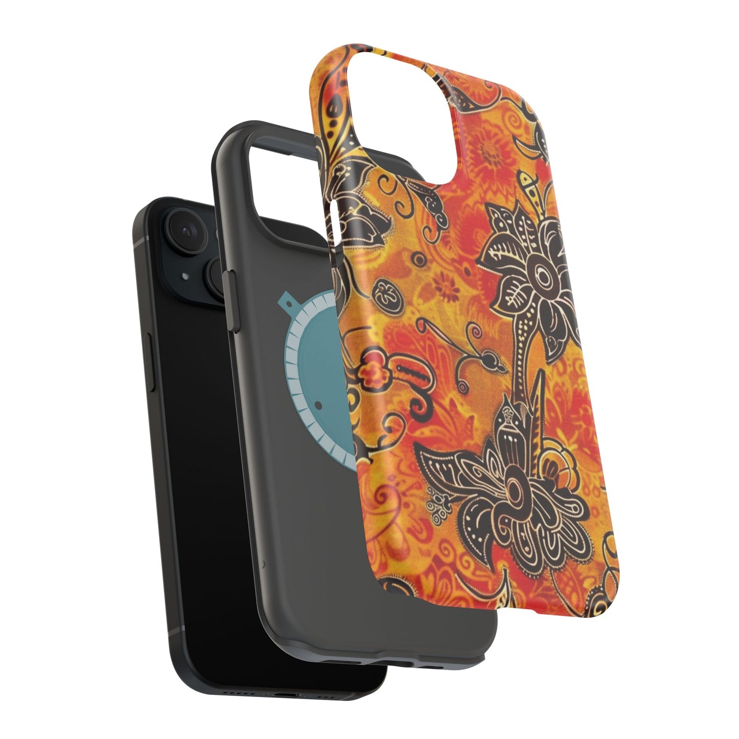 Floral Boho Magnetic Impact Phone Case — Orange Paisley Protecting Cover - DIGITAL X
