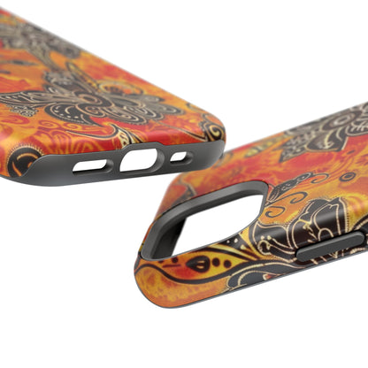 Floral Boho Magnetic Impact Phone Case — Orange Paisley Protecting Cover - DIGITAL X