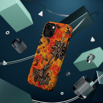 Floral Boho Magnetic Impact Phone Case — Orange Paisley Protecting Cover - DIGITAL X