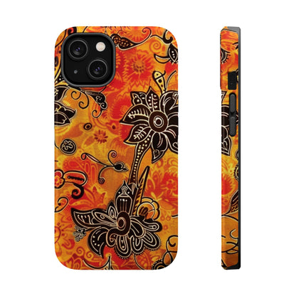 Floral Boho Magnetic Impact Phone Case — Orange Paisley Protecting Cover - DIGITAL X