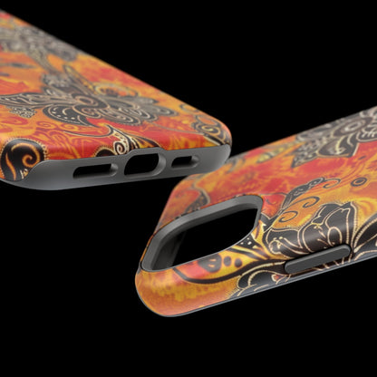 Floral Boho Magnetic Impact Phone Case — Orange Paisley Protecting Cover - DIGITAL X
