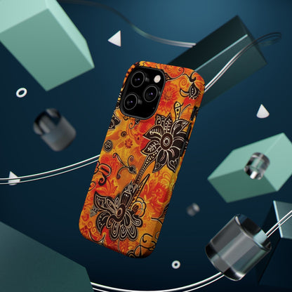 Floral Boho Magnetic Impact Phone Case — Orange Paisley Protecting Cover - DIGITAL X