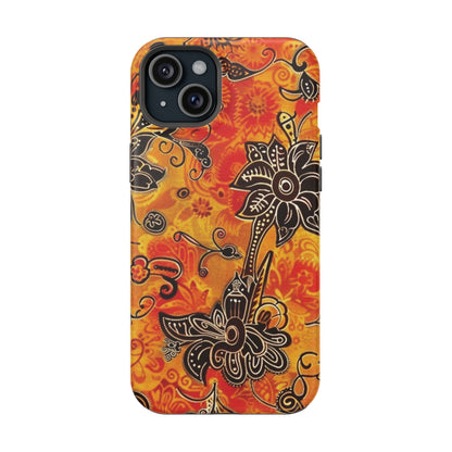 Floral Boho Magnetic Impact Phone Case — Orange Paisley Protecting Cover - DIGITAL X