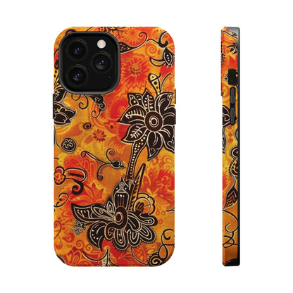 Floral Boho Magnetic Impact Phone Case — Orange Paisley Protecting Cover - DIGITAL X