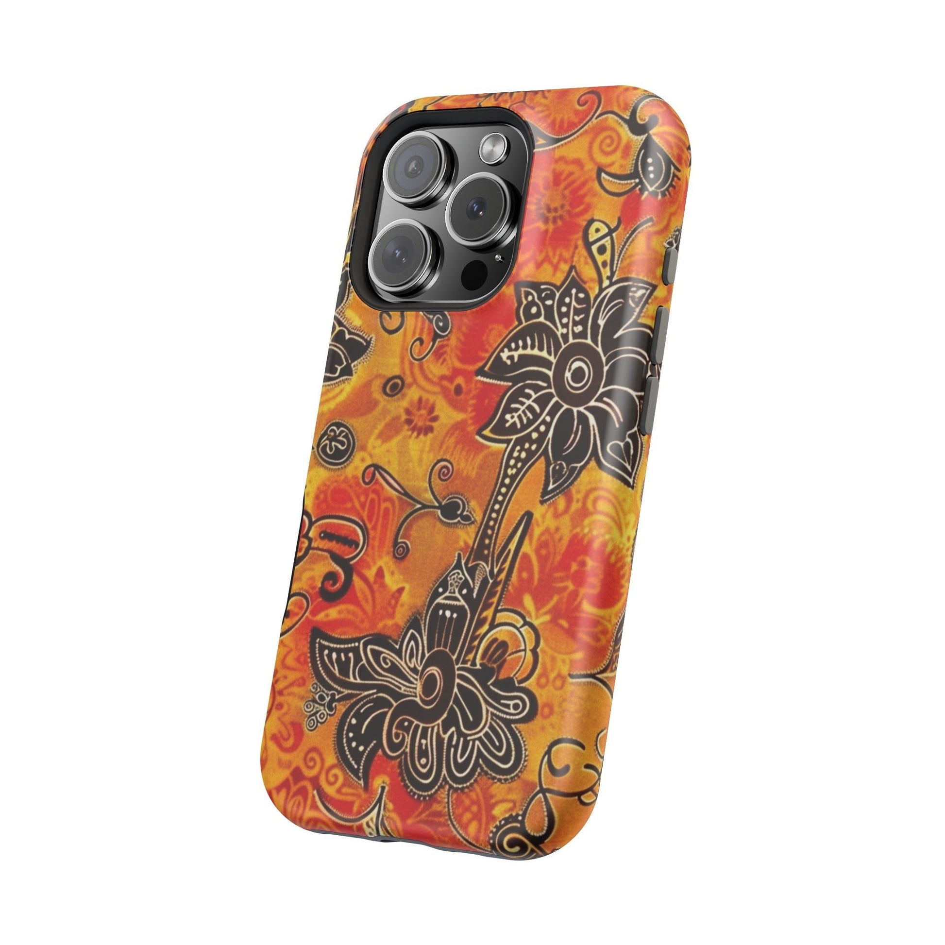 Floral Boho Magnetic Impact Phone Case — Orange Paisley Protecting Cover - DIGITAL X