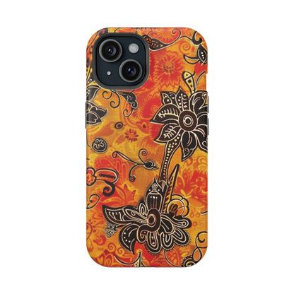 Floral Boho Magnetic Impact Phone Case — Orange Paisley Protecting Cover - DIGITAL X