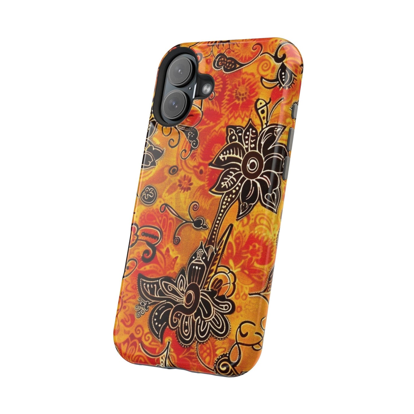 Floral Boho Magnetic Impact Phone Case — Orange Paisley Protecting Cover - DIGITAL X