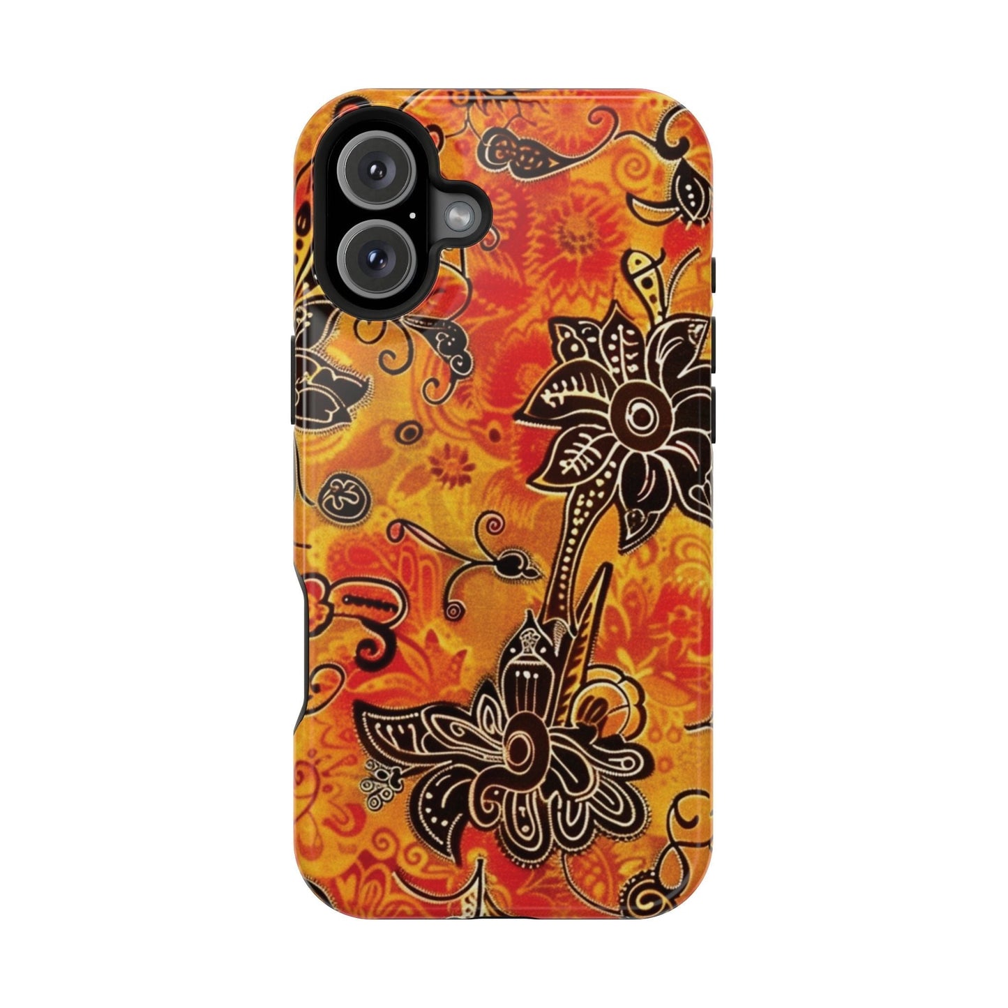 Floral Boho Magnetic Impact Phone Case — Orange Paisley Protecting Cover - DIGITAL X