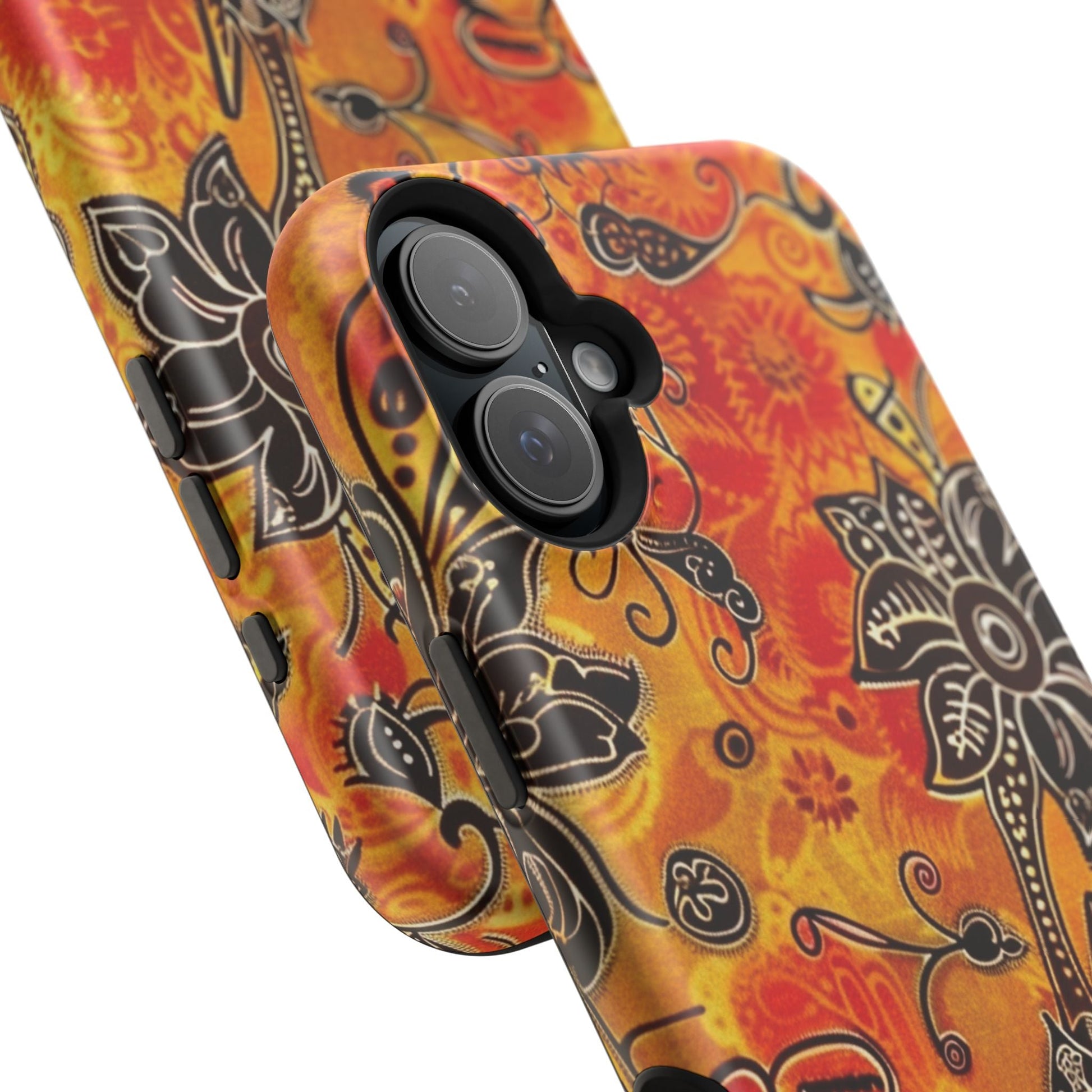 Floral Boho Magnetic Impact Phone Case — Orange Paisley Protecting Cover - DIGITAL X