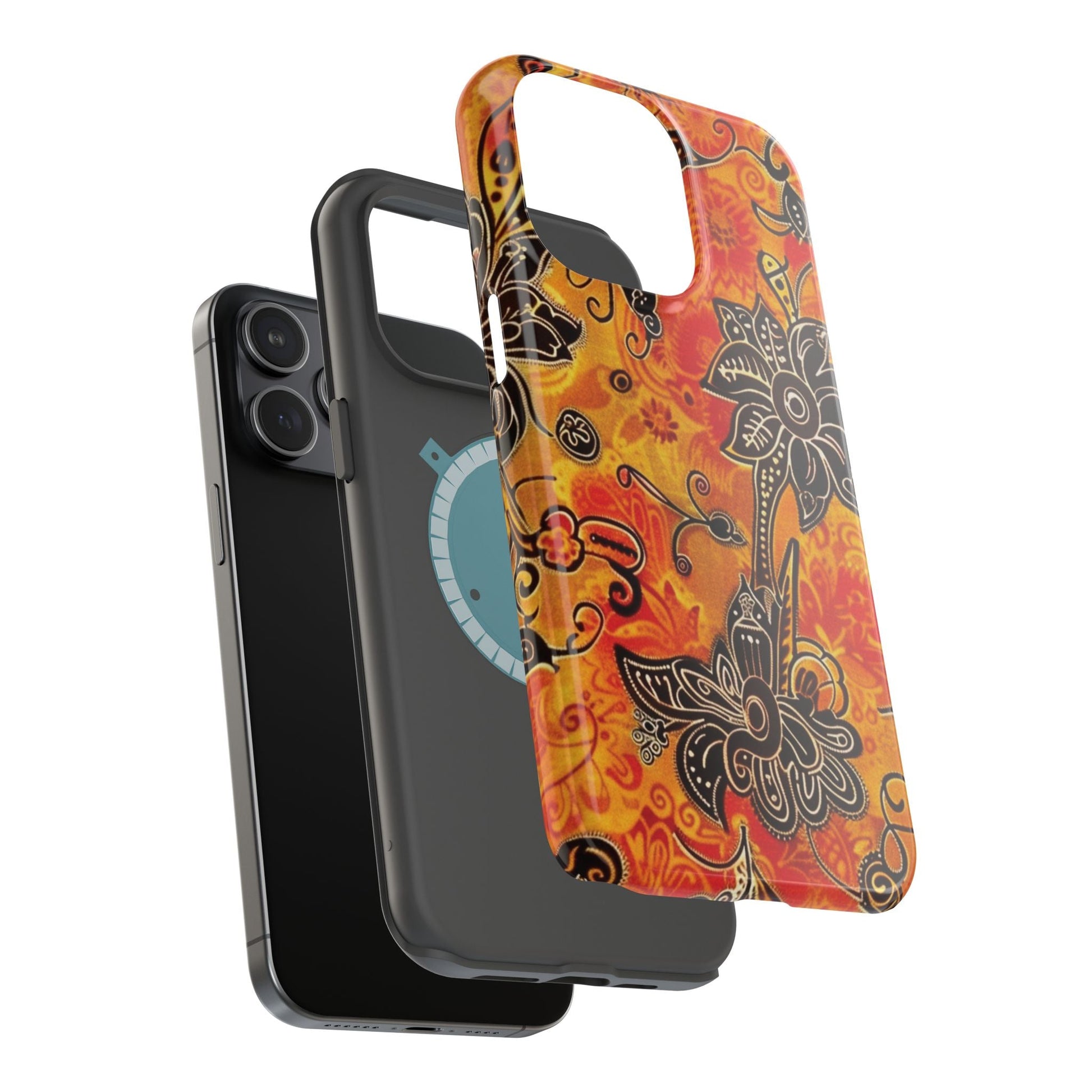 Floral Boho Magnetic Impact Phone Case — Orange Paisley Protecting Cover - DIGITAL X