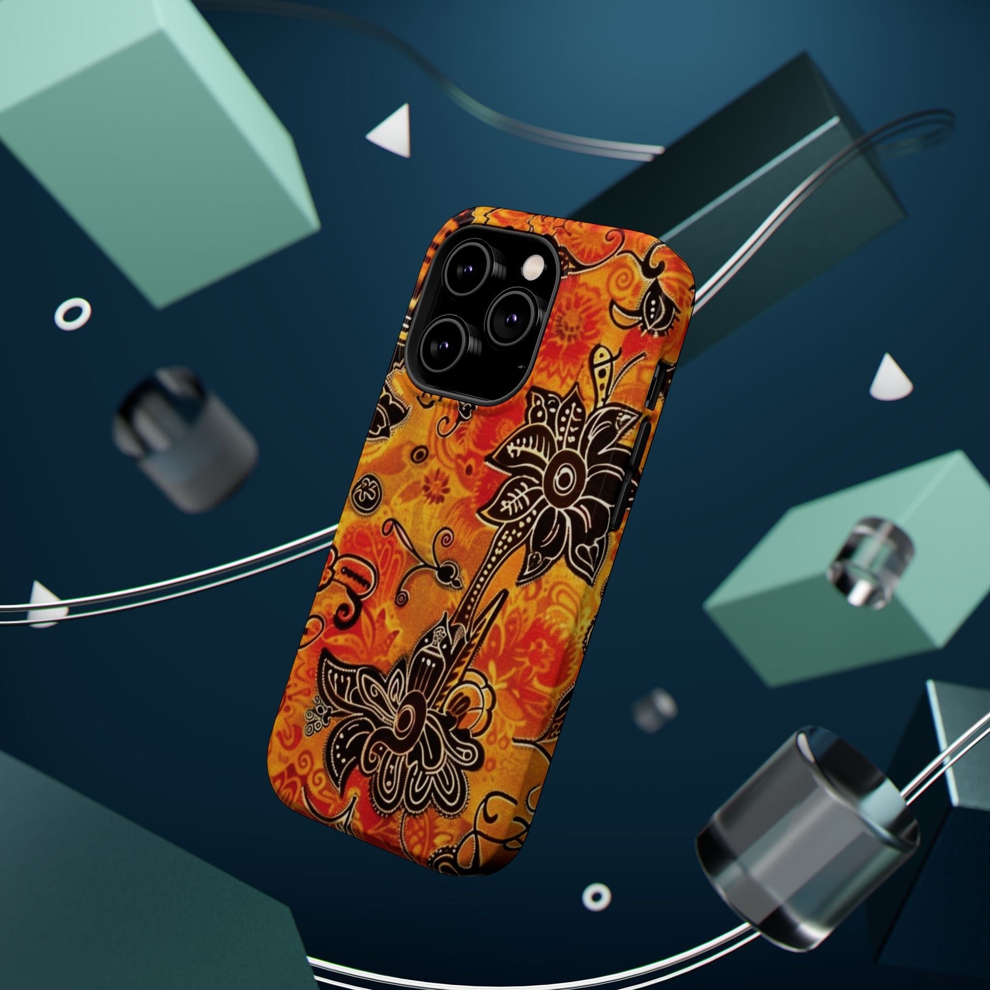 Floral Boho Magnetic Impact Phone Case — Orange Paisley Protecting Cover - DIGITAL X