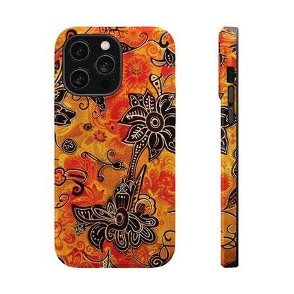Floral Boho Magnetic Impact Phone Case — Orange Paisley Protecting Cover - DIGITAL X