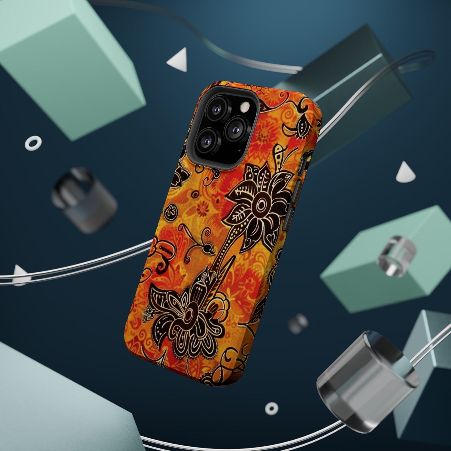 Floral Boho Magnetic Impact Phone Case — Orange Paisley Protecting Cover - DIGITAL X