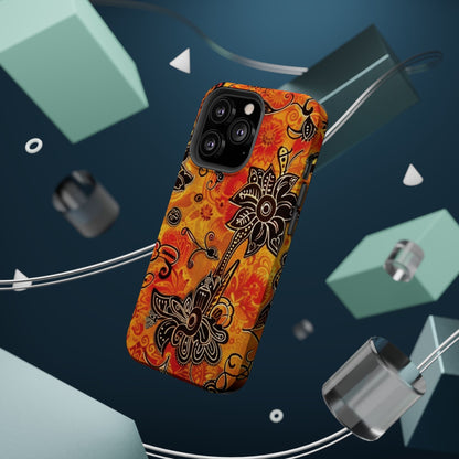 Floral Boho Magnetic Impact Phone Case — Orange Paisley Protecting Cover - DIGITAL X