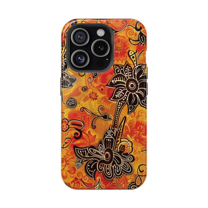 Floral Boho Magnetic Impact Phone Case — Orange Paisley Protecting Cover - DIGITAL X