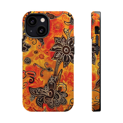Floral Boho Magnetic Impact Phone Case — Orange Paisley Protecting Cover - DIGITAL X