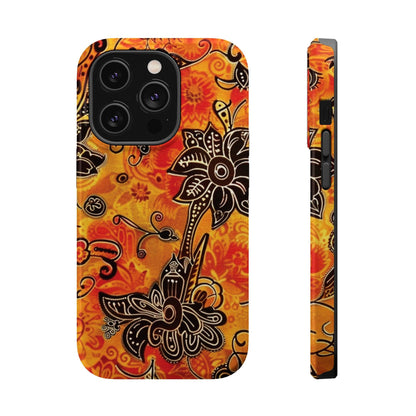 Floral Boho Magnetic Impact Phone Case — Orange Paisley Protecting Cover - DIGITAL X