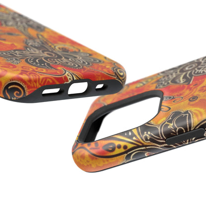 Floral Boho Magnetic Impact Phone Case — Orange Paisley Protecting Cover - DIGITAL X