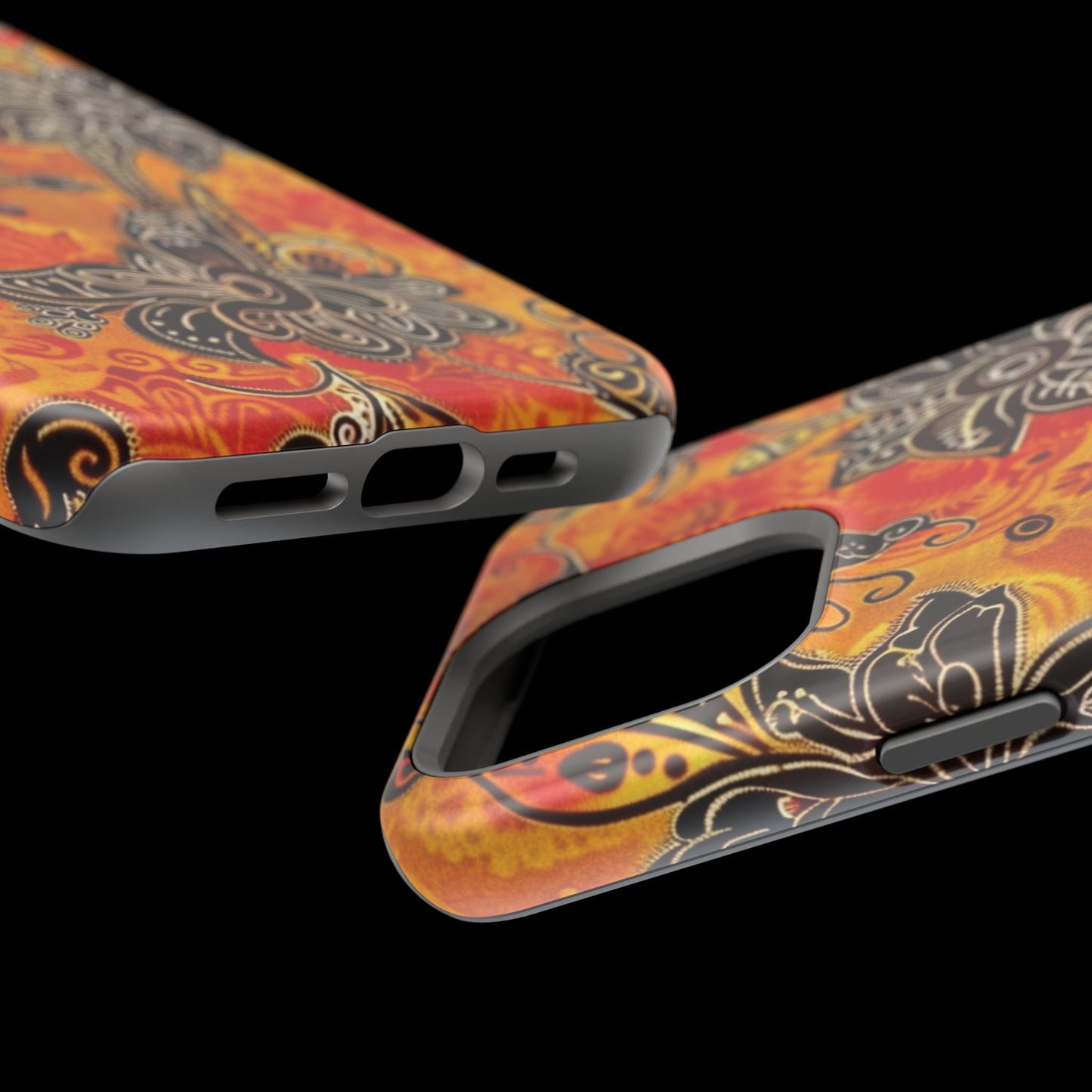 Floral Boho Magnetic Impact Phone Case — Orange Paisley Protecting Cover - DIGITAL X