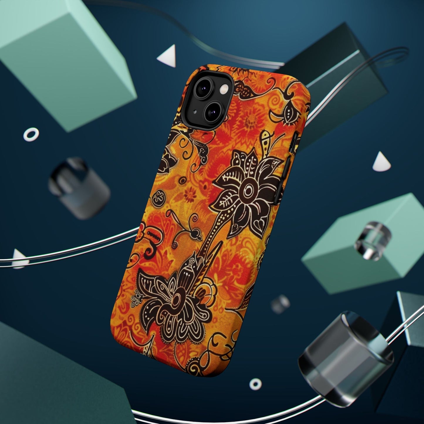 Floral Boho Magnetic Impact Phone Case — Orange Paisley Protecting Cover - DIGITAL X