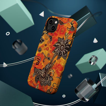 Floral Boho Magnetic Impact Phone Case — Orange Paisley Protecting Cover - DIGITAL X