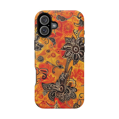 Floral Boho Magnetic Impact Phone Case — Orange Paisley Protecting Cover - DIGITAL X