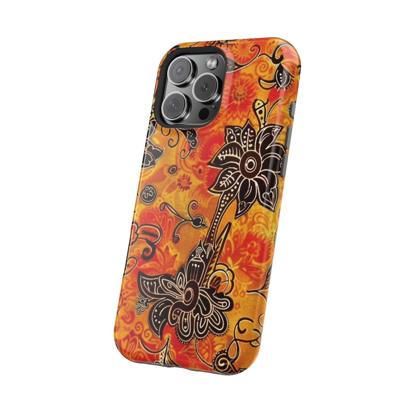 Floral Boho Magnetic Impact Phone Case — Orange Paisley Protecting Cover - DIGITAL X