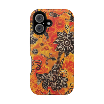 Floral Boho Magnetic Impact Phone Case — Orange Paisley Protecting Cover - DIGITAL X