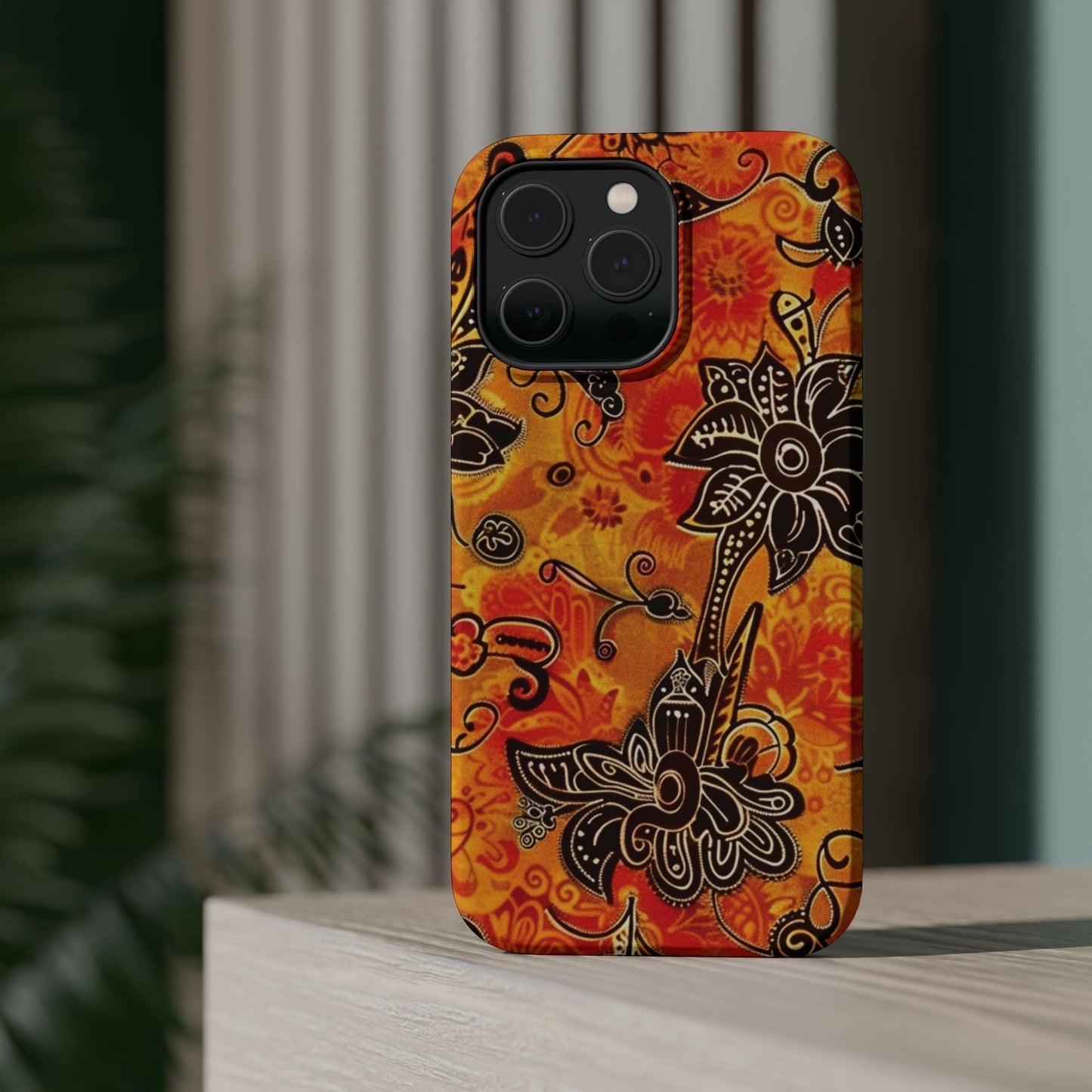 Floral Boho Magnetic Impact Phone Case — Orange Paisley Protecting Cover - DIGITAL X