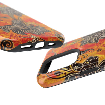Floral Boho Magnetic Impact Phone Case — Orange Paisley Protecting Cover - DIGITAL X