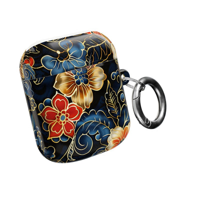 Floral Cloisonné AirPod Case – Vintage Gold & Navy Protective Cover - DIGITAL X