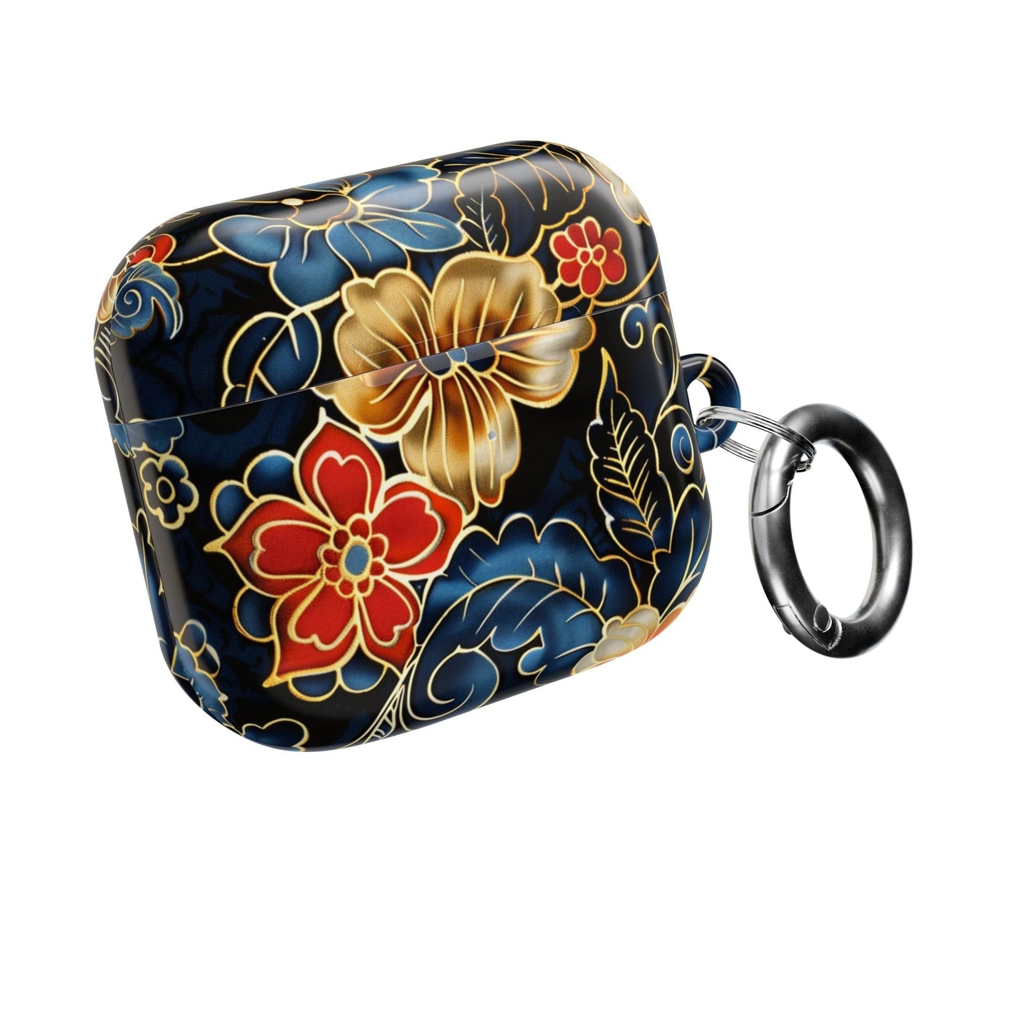 Floral Cloisonné AirPod Case – Vintage Gold & Navy Protective Cover - DIGITAL X