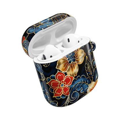 Floral Cloisonné AirPod Case – Vintage Gold & Navy Protective Cover - DIGITAL X