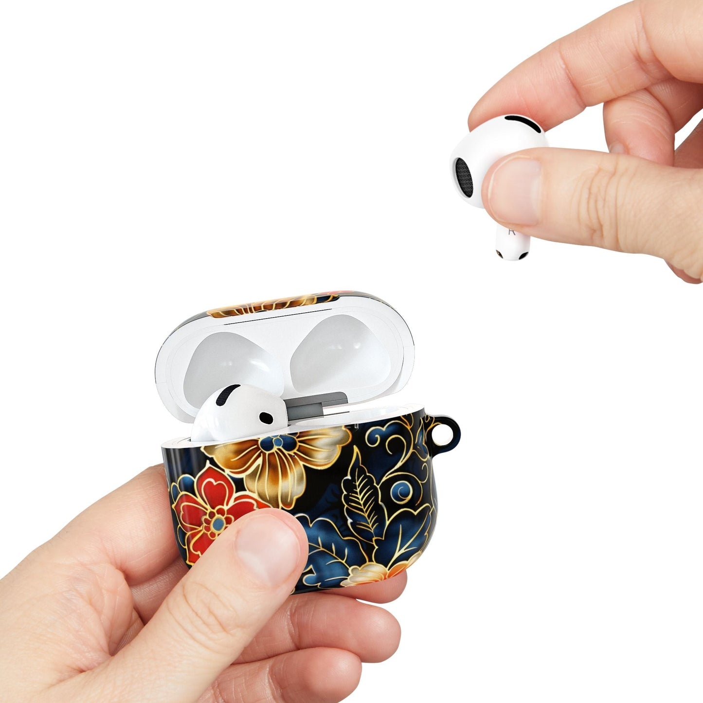 Floral Cloisonné AirPod Case – Vintage Gold & Navy Protective Cover - DIGITAL X